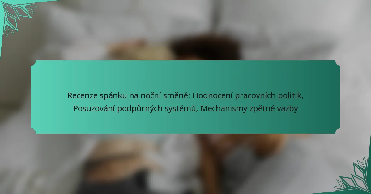 Recenze spánku na noční směně: Hodnocení pracovních politik, Posuzování podpůrných systémů, Mechanismy zpětné vazby