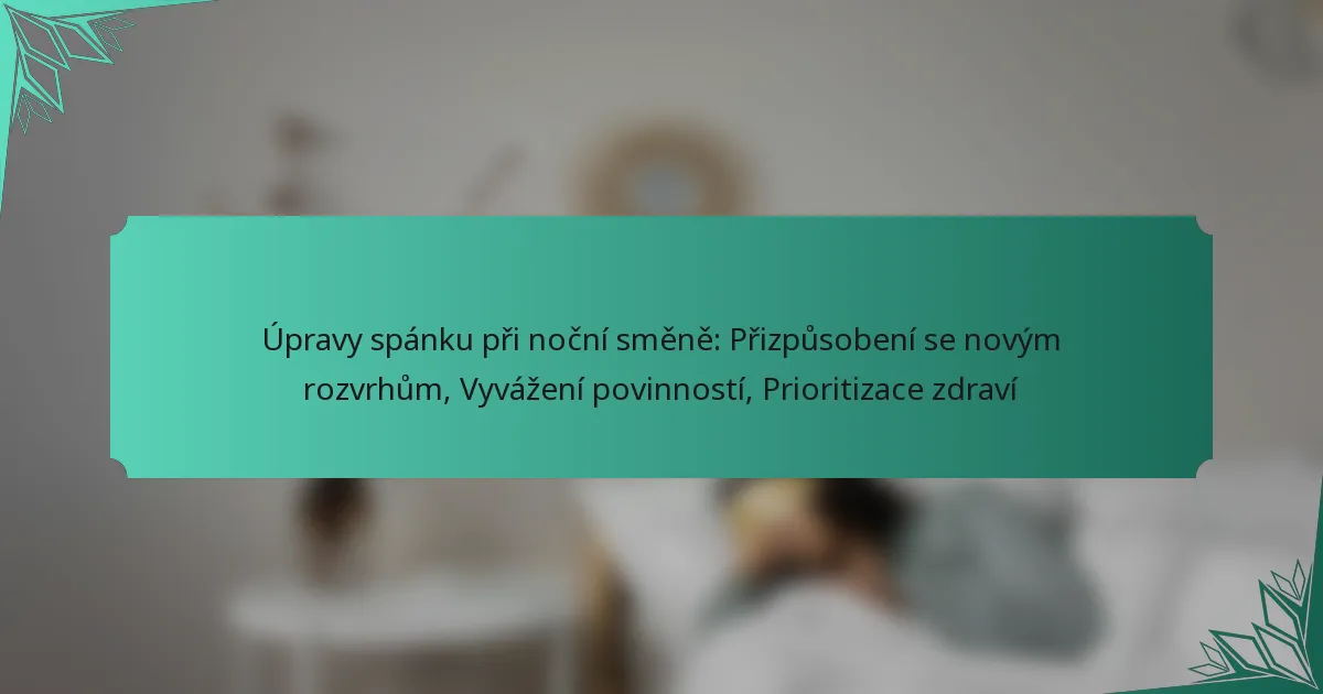 Úpravy spánku při noční směně: Přizpůsobení se novým rozvrhům, Vyvážení povinností, Prioritizace zdraví